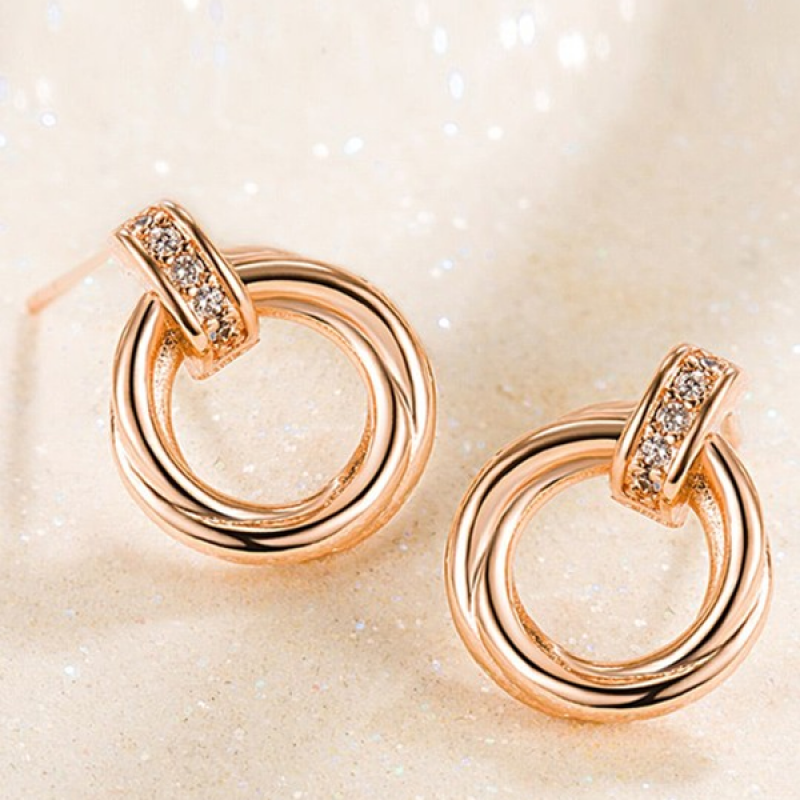 Rose Gold-Plated Cubic Zirconia-Studded Studs Earrings