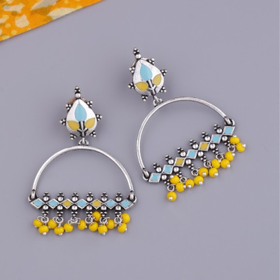 Silver-Plated & Enamelled Contemporary Drop Earrings