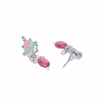 Silver-Plated & Red Leaf Shaped Drop Earrings